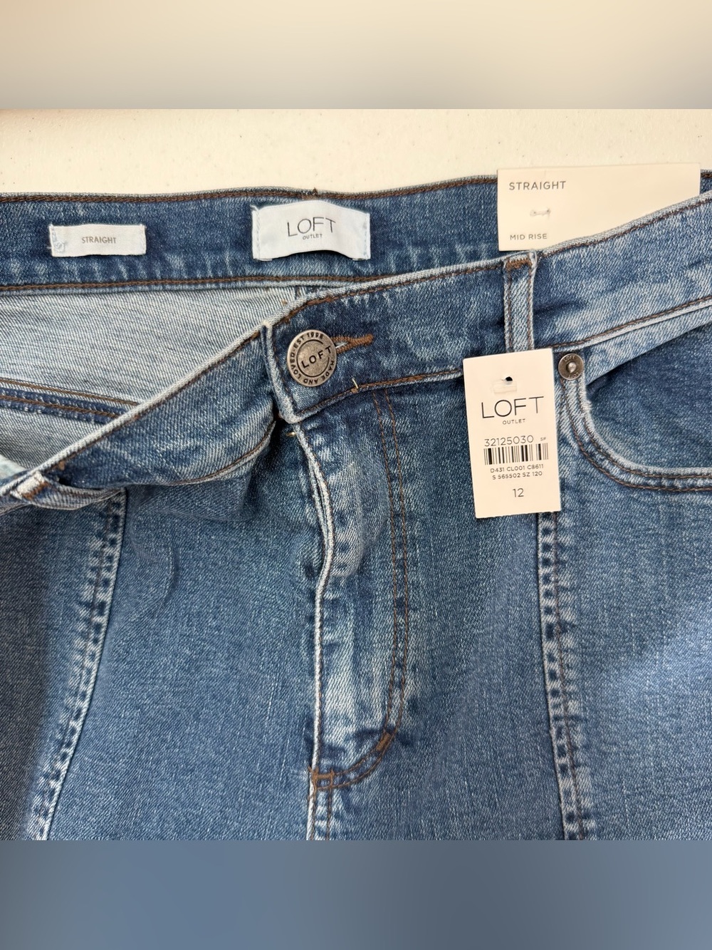 LOFT Mid-Rise Straight Leg Jeans - Dark Blue - Picture 8 of 9
